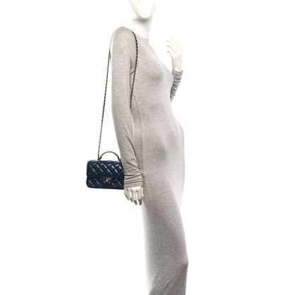 Chanel Lambskin Quilted Mini Crystal Top Handle Rectangular Flap  Navy 2 of 10