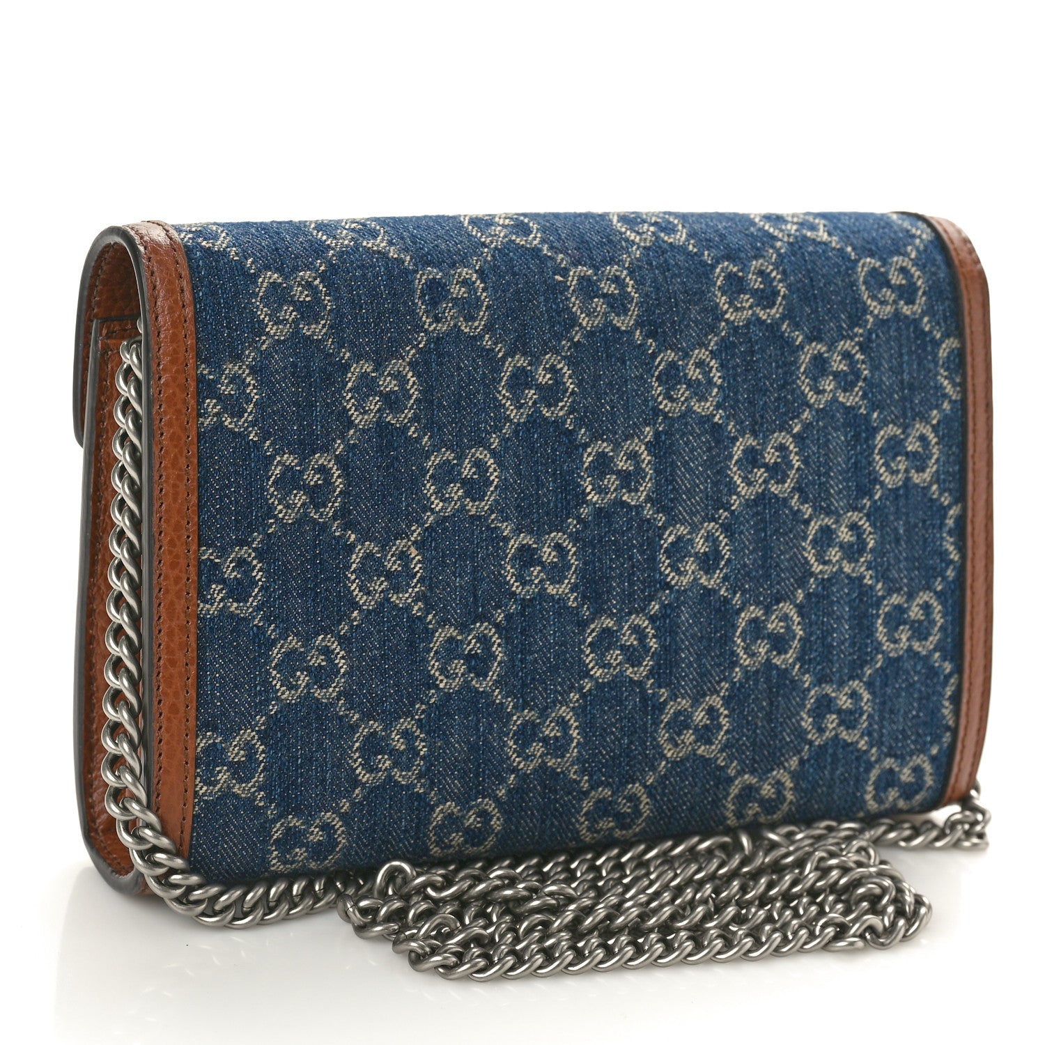 Gucci New Denim GG Monogram Dollar Calfskin Enamel Mini Dionysus Chain Wallet Blue Tea Cuir Epilog Electric Blue 2 of 10