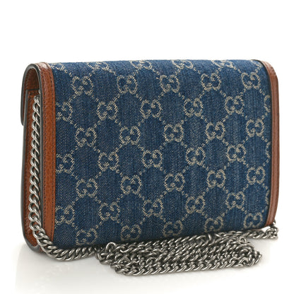 Gucci New Denim GG Monogram Dollar Calfskin Enamel Mini Dionysus Chain Wallet Blue Tea Cuir Epilog Electric Blue 2 of 10