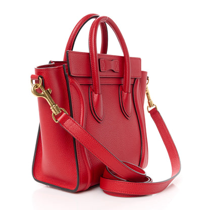 Celine Drummed Calfskin Nano Luggage Red 3 of 10