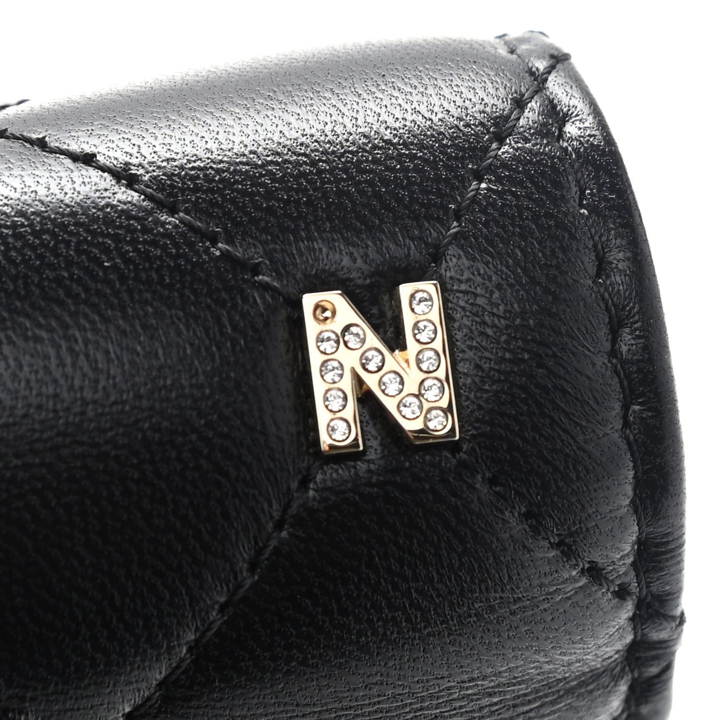 Lambskin Quilted Studded Wallet On Chain WOC Black