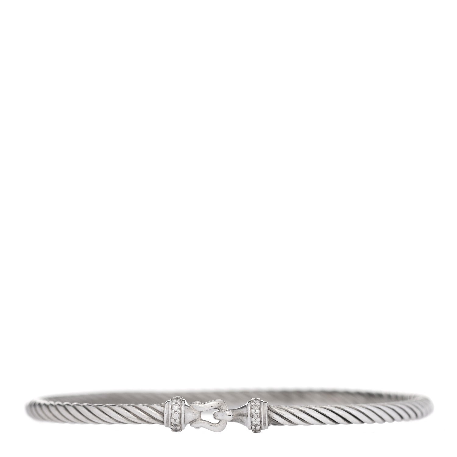 David Yurman Sterling Silver Diamond 3mm Cable Buckle Bracelet 1 of 5
