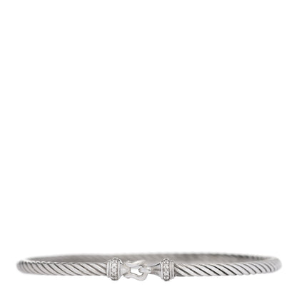 David Yurman Sterling Silver Diamond 3mm Cable Buckle Bracelet 1 of 5
