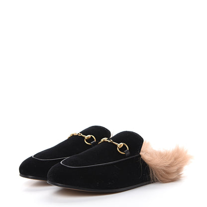 Gucci Velvet Fur Womens Princetown Slippers 38.5 Black 3 of 9