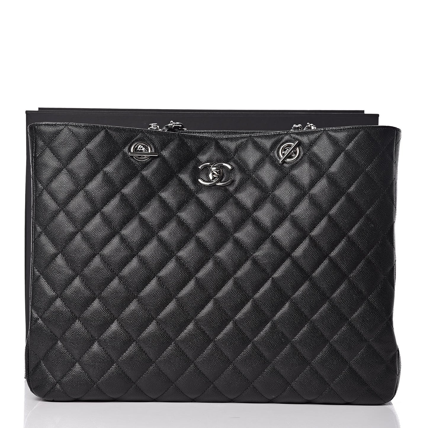 Caviar Quilted Large Classic Shopping Tote Black