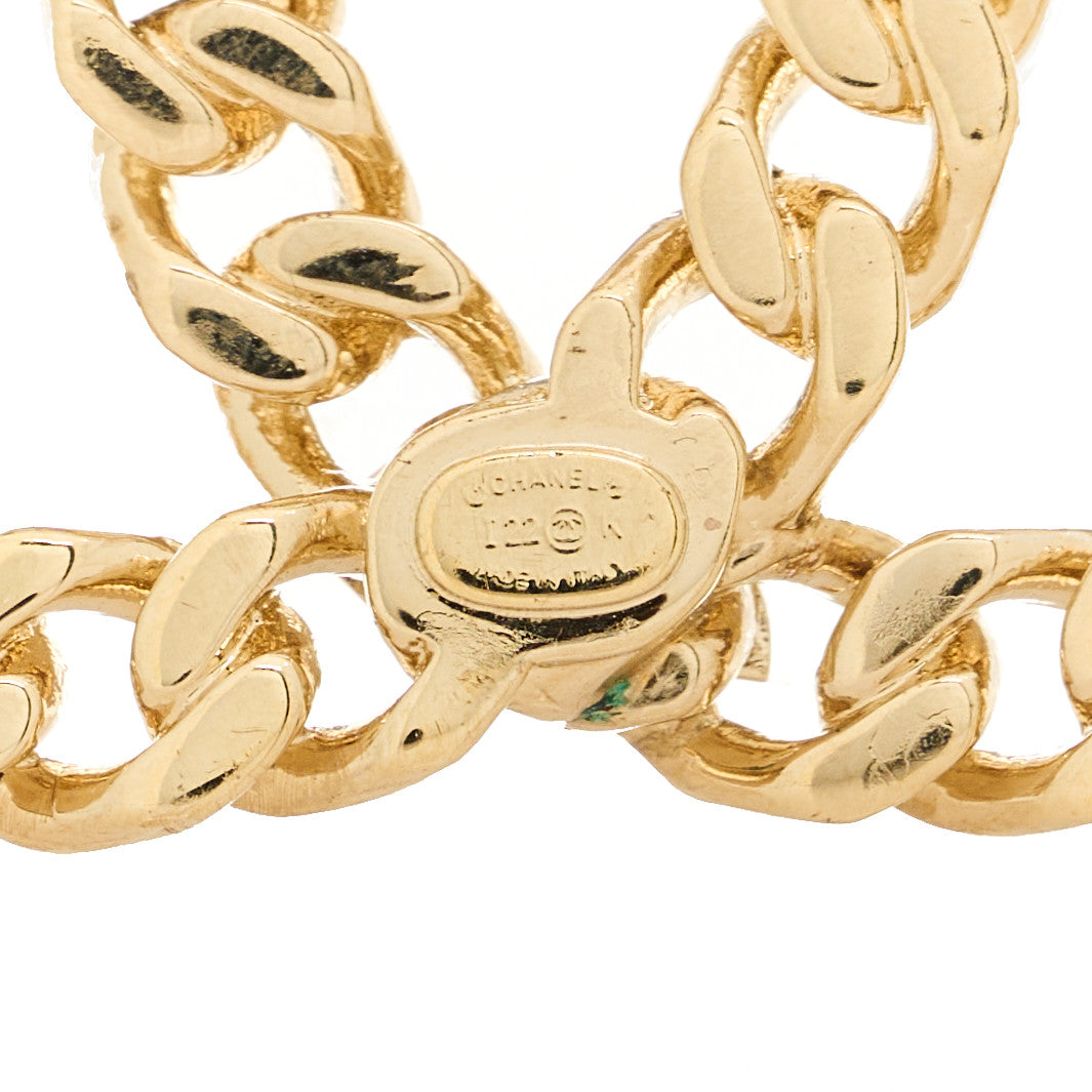 Metal Crystal Chain CC Brooch Gold