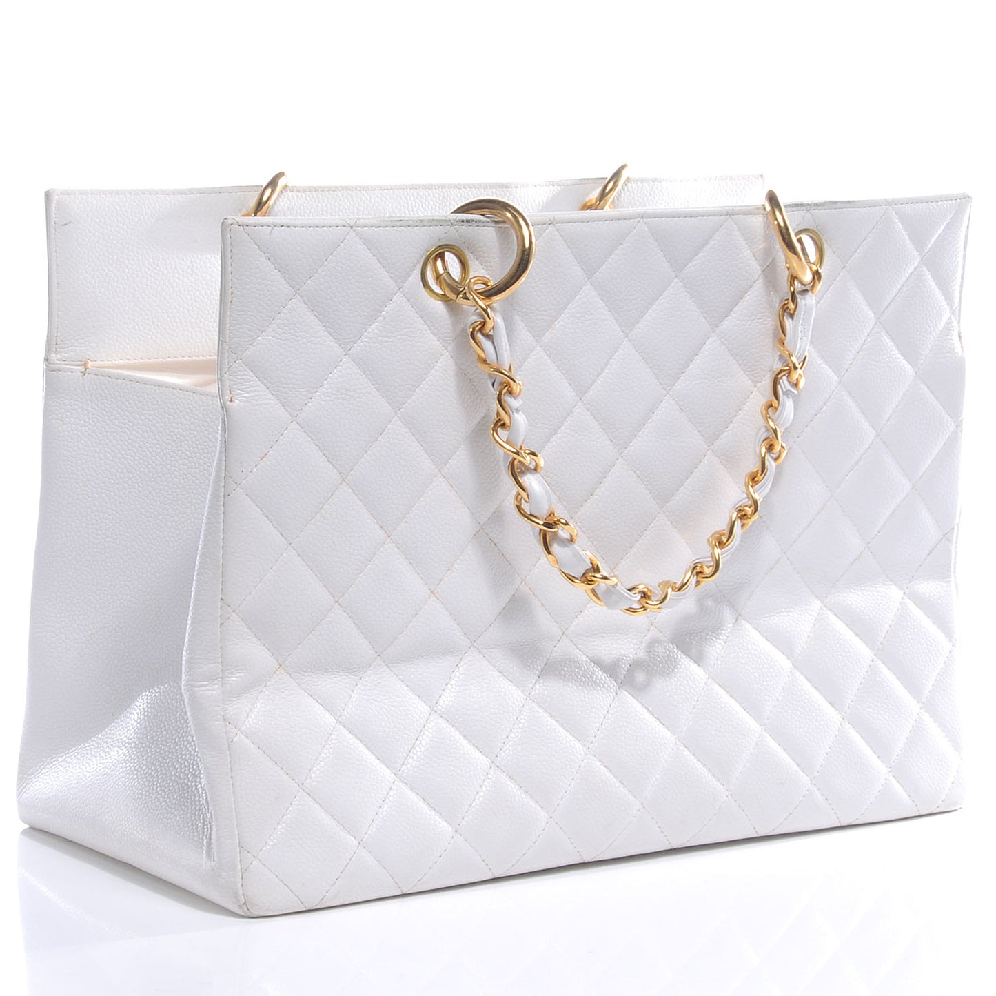 Caviar Quilted Grand Shopping Tote GST White