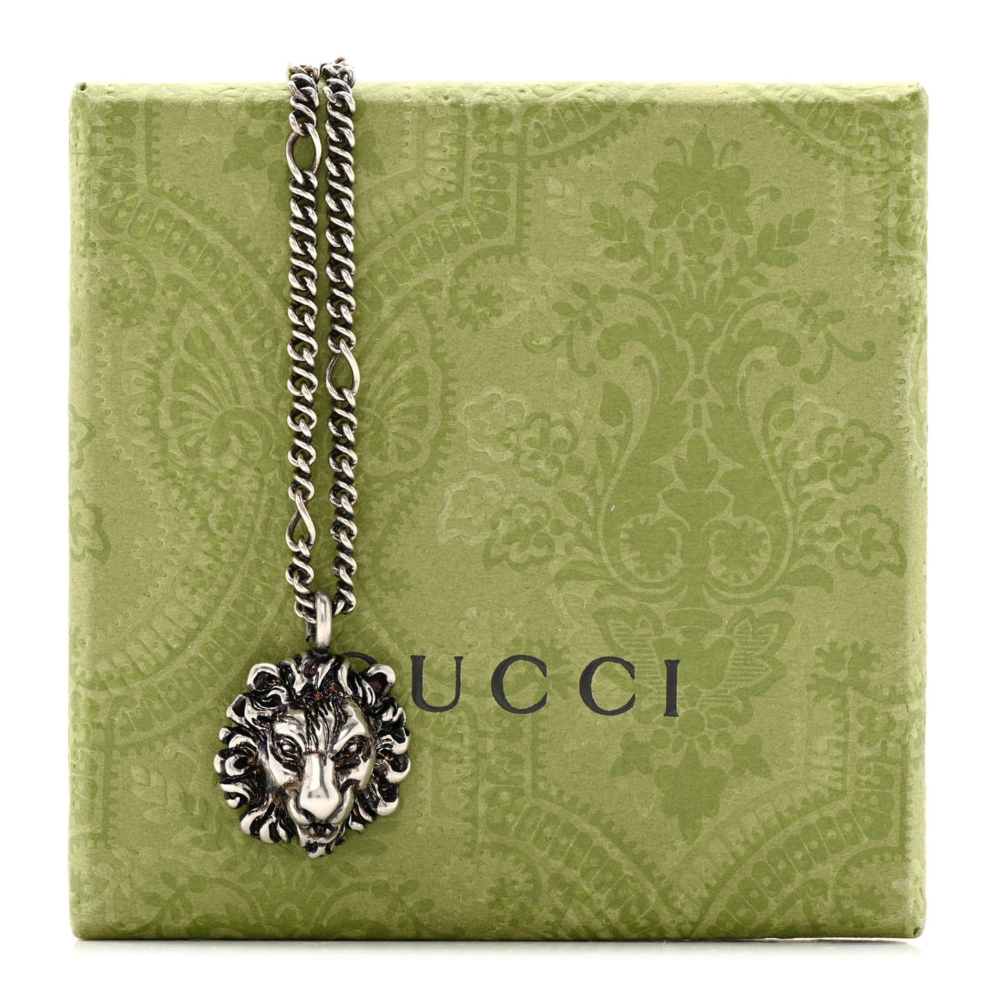 Metal Lion Head Necklace Silver