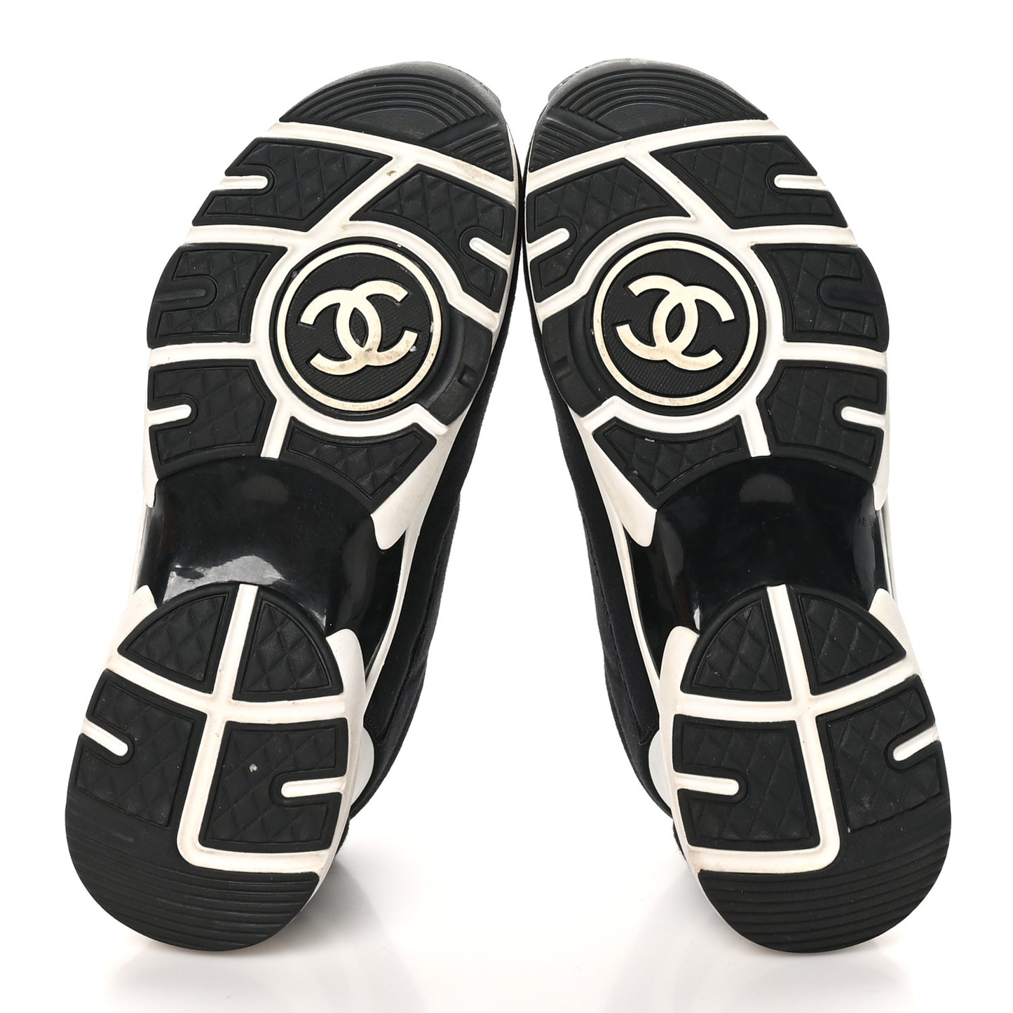 Nylon Suede Calfskin Womens CC Sneakers 37 Black White