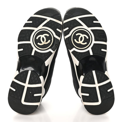 Chanel Nylon Suede Calfskin Womens CC Sneakers 37 Black White 6 of 10