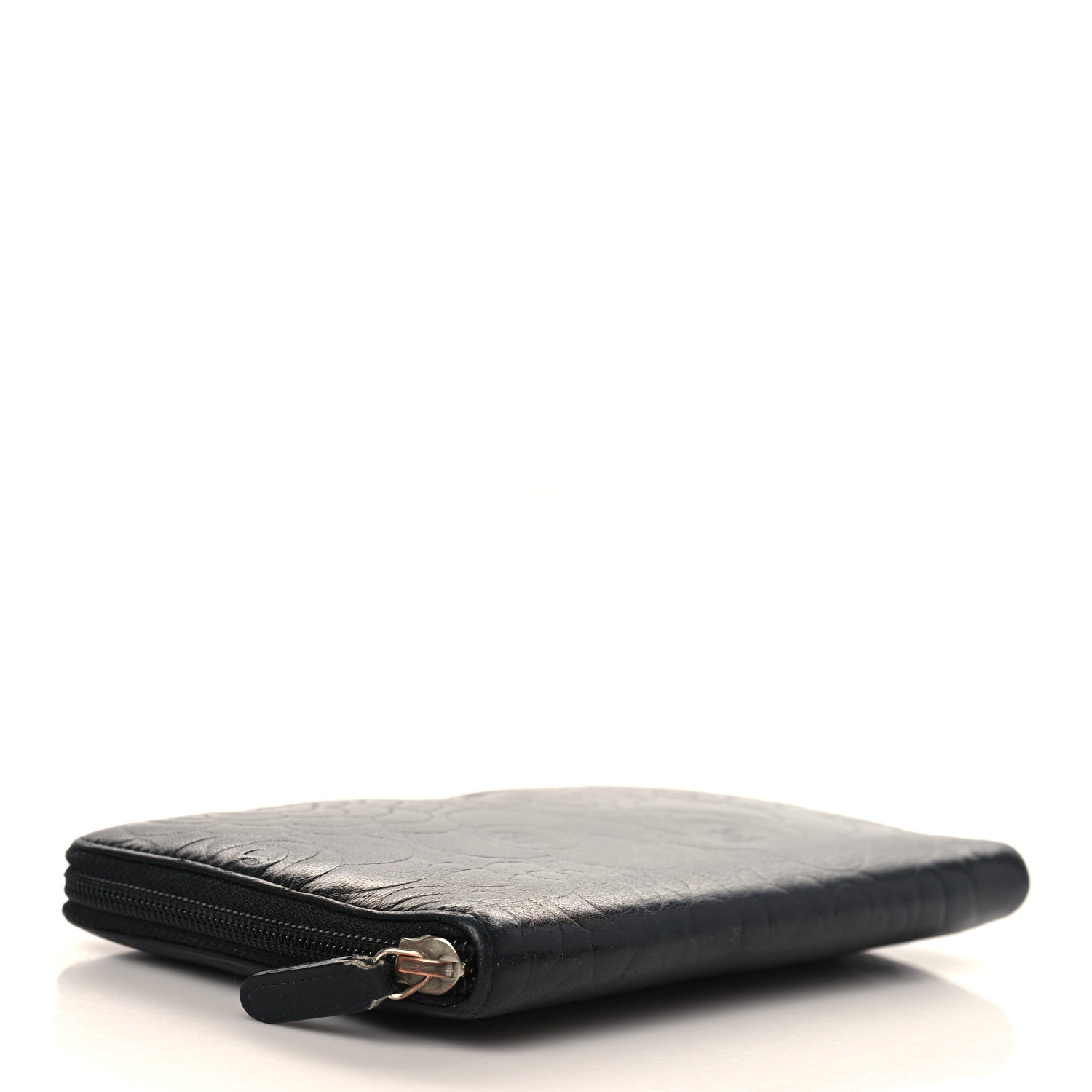 Chanel Lambskin Camellia Embossed Zip Around Organizer Wallet Black 4 of 8