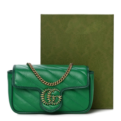 Gucci Azalea Calfskin Enamel Matelasse Diagonal Super Mini Torchon GG Marmont Shoulder Bag New Shamarock Emerald 11 of 11
