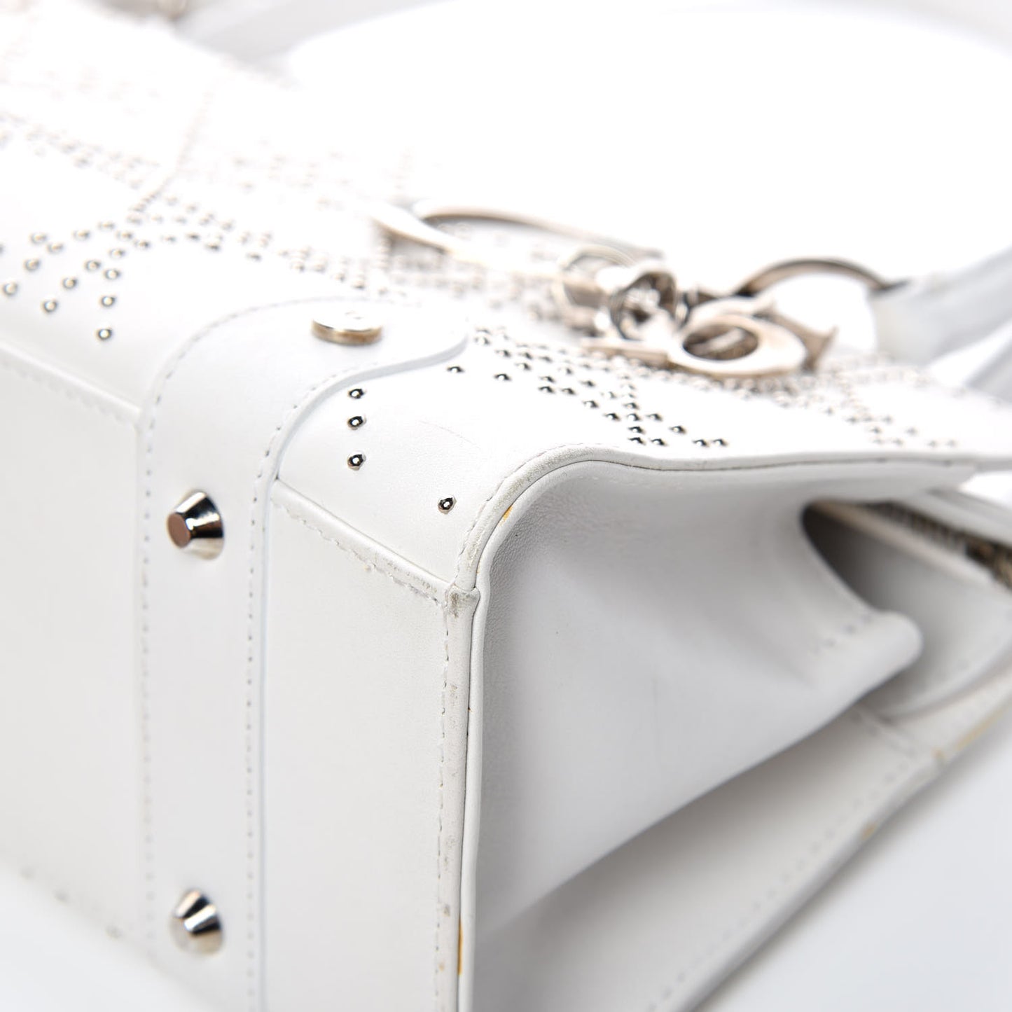 Calfskin Cannage Studded East West Lady Dior White