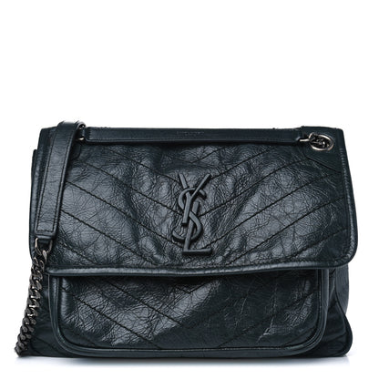 Saint Laurent Crinkled Calfskin Matelasse Monogram Medium Niki Chain Satchel Peacock Green 1 of 10