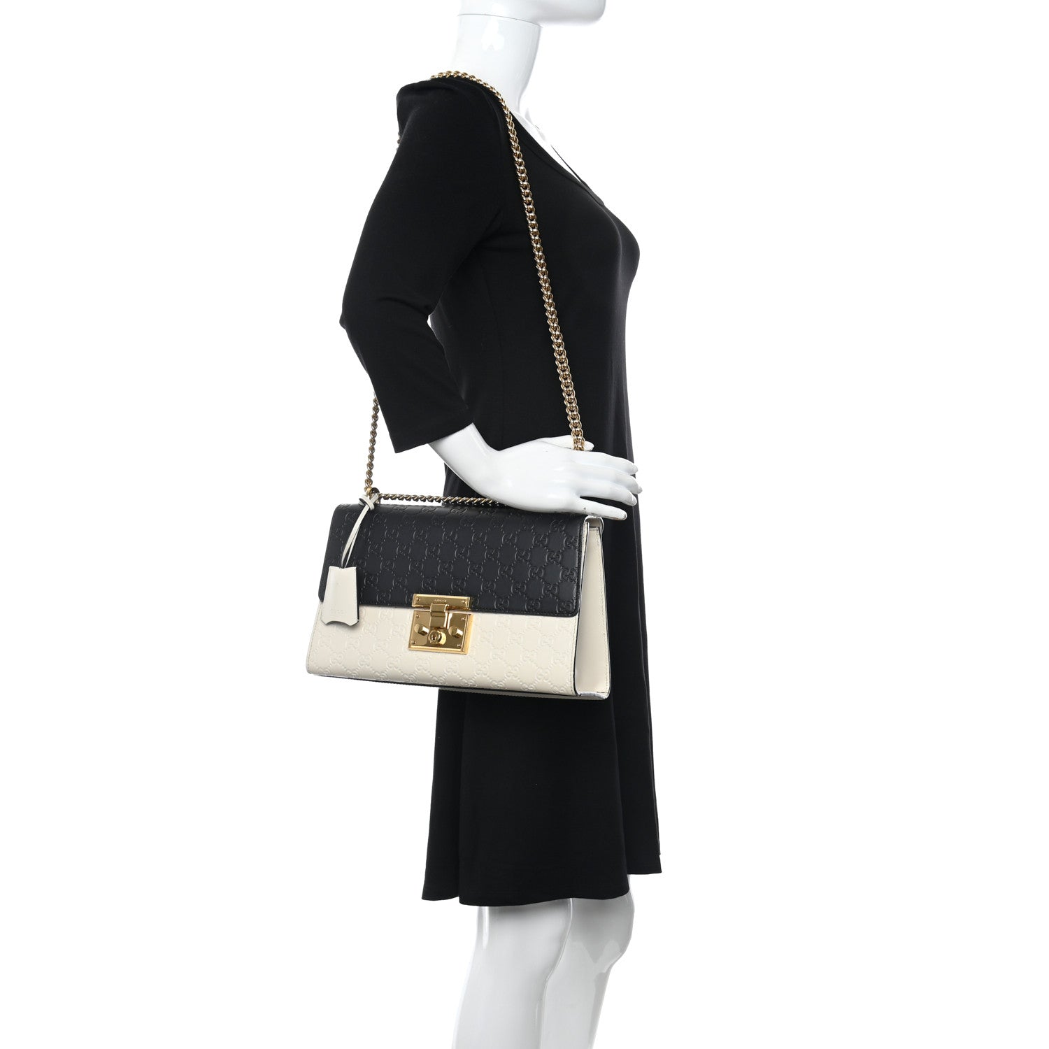 Gucci Guccissima Medium Padlock Shoulder Bag Black Mystic White 2 of 8
