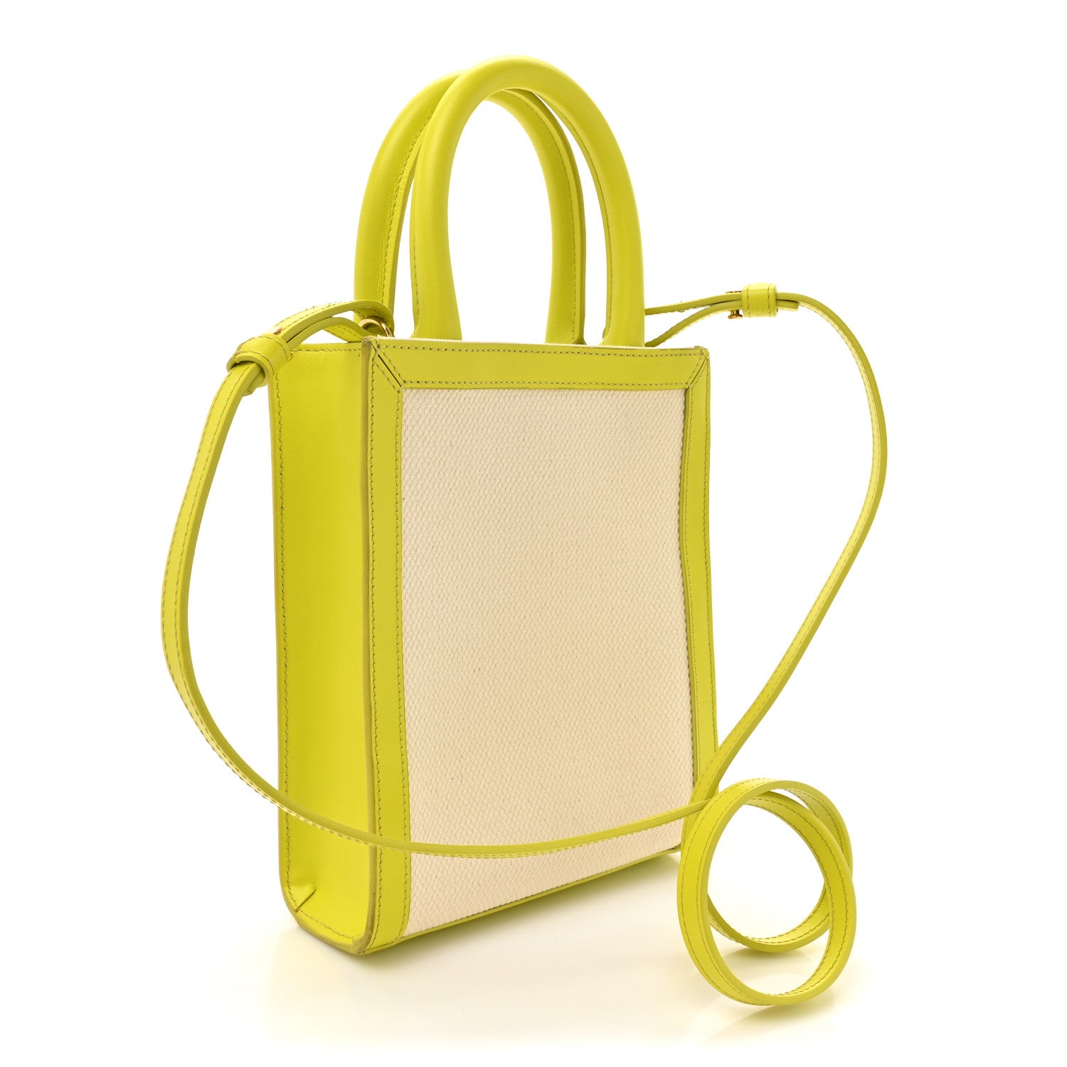Celine Canvas Calfskin Mini Vertical Cabas Neon Yellow 3 of 14