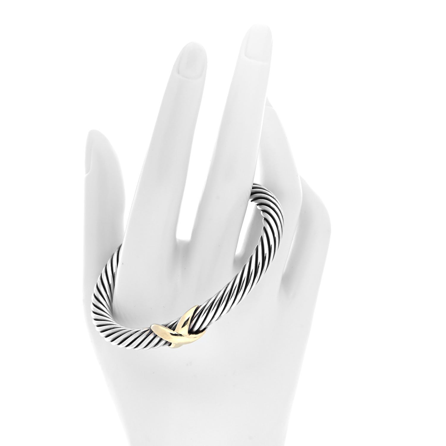 David Yurman Sterling Silver 14K Yellow Gold 7mm X Station Cable Bracelet 2 of 4