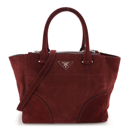 Prada Suede Scamosciato Stitched Small Twin Pocket Tote Porpora 1 of 16