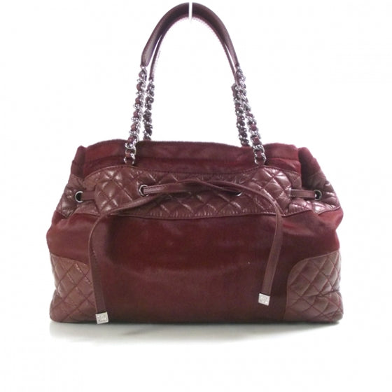 Chanel Calf Hair Quilted Drawstring Tote Burgundy 1 of 11