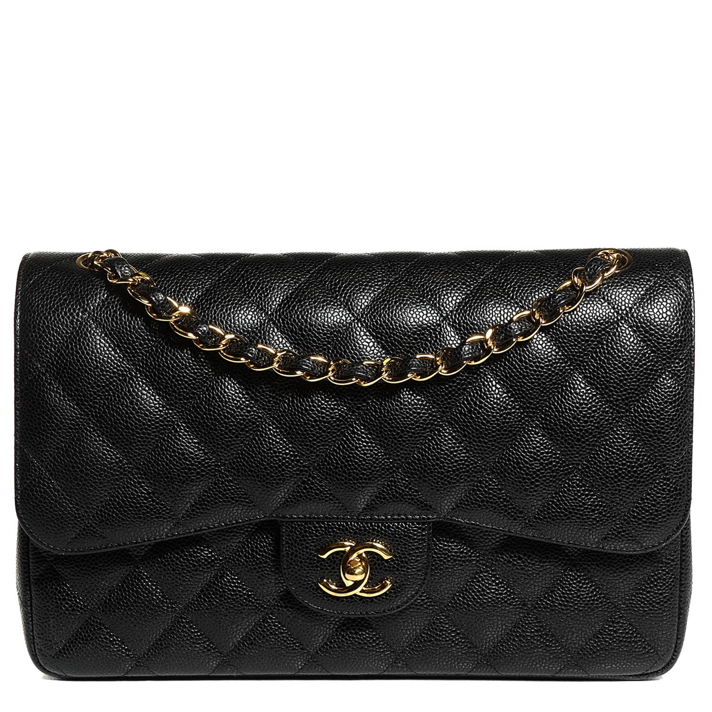 Caviar Quilted Jumbo Double Flap Black