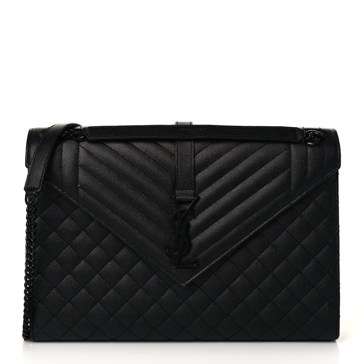 Grain De Poudre Textured Mixed Matelasse Large Triquilt Monogram Monochrome Satchel Black