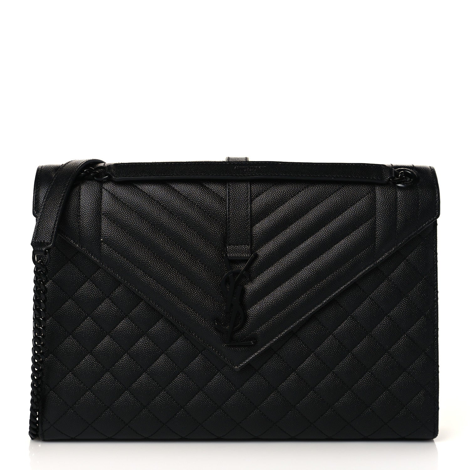 Saint Laurent Grain De Poudre Textured Mixed Matelasse Large Triquilt Monogram Monochrome Satchel Black 1 of 9