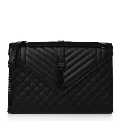 Saint Laurent Grain De Poudre Textured Mixed Matelasse Large Triquilt Monogram Monochrome Satchel Black 1 of 9