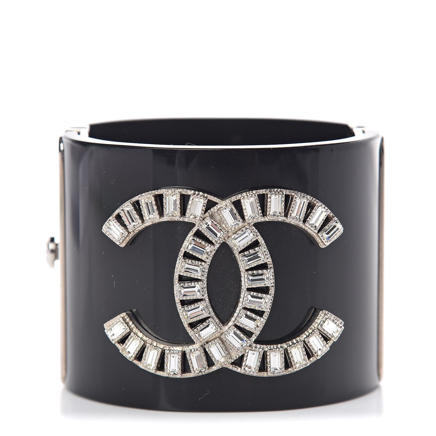 Chanel Resin Baguette Crystal CC Cuff Black 1 of 4
