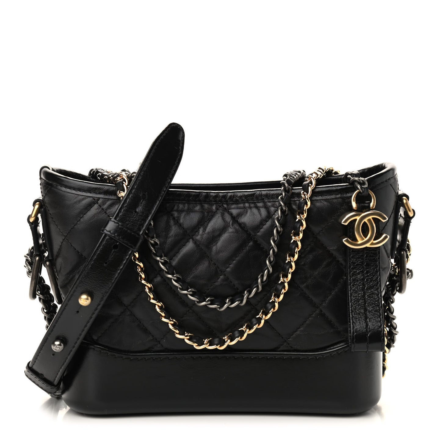 Aged Calfskin Quilted Small Gabrielle Hobo Black