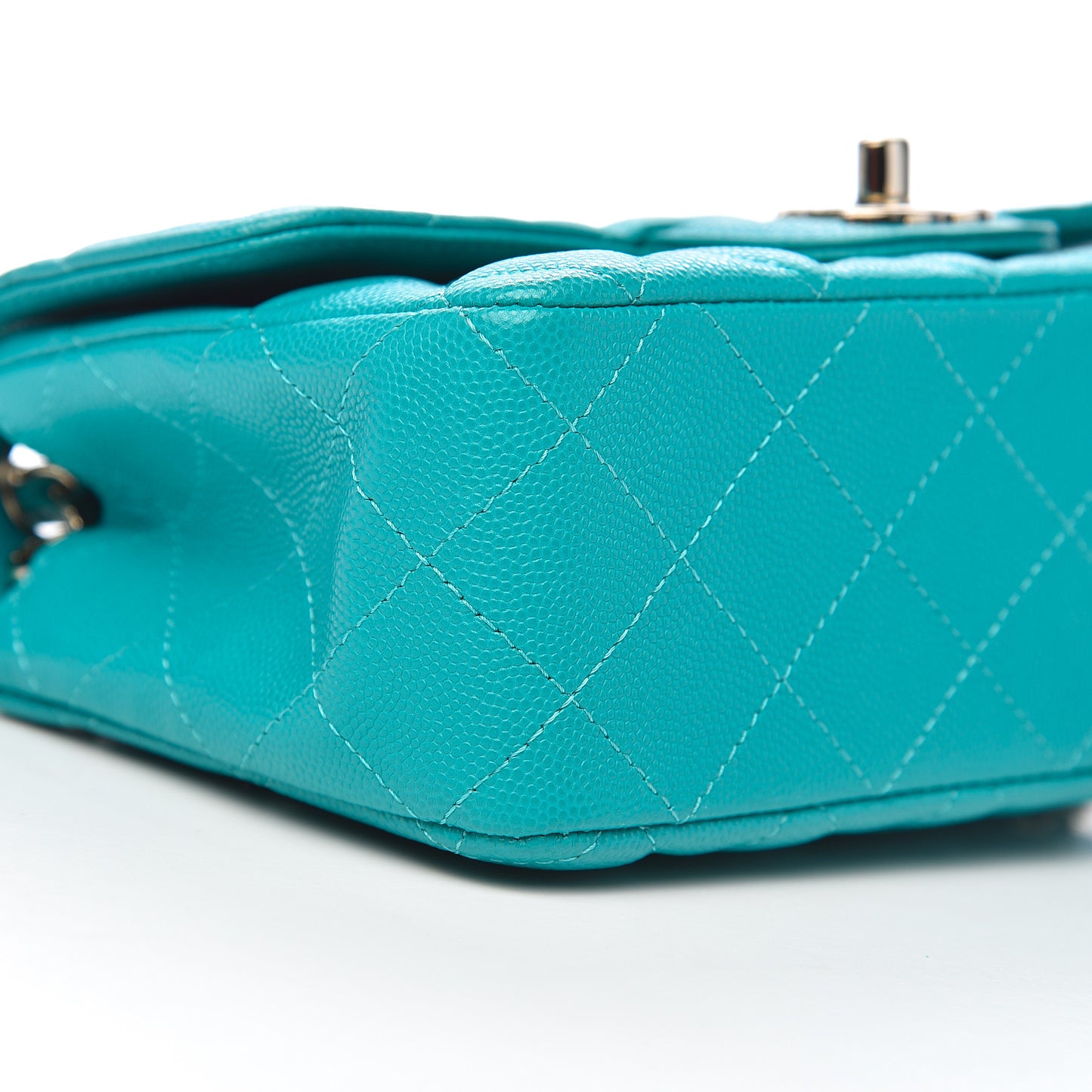 Caviar Quilted Mini Rectangular Flap Turquoise