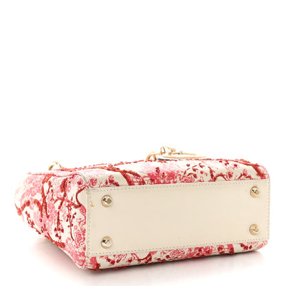 Christian Dior Lambskin Embroidered Floral Toile de Jouy Mini Lady Dior White Red 4 of 14