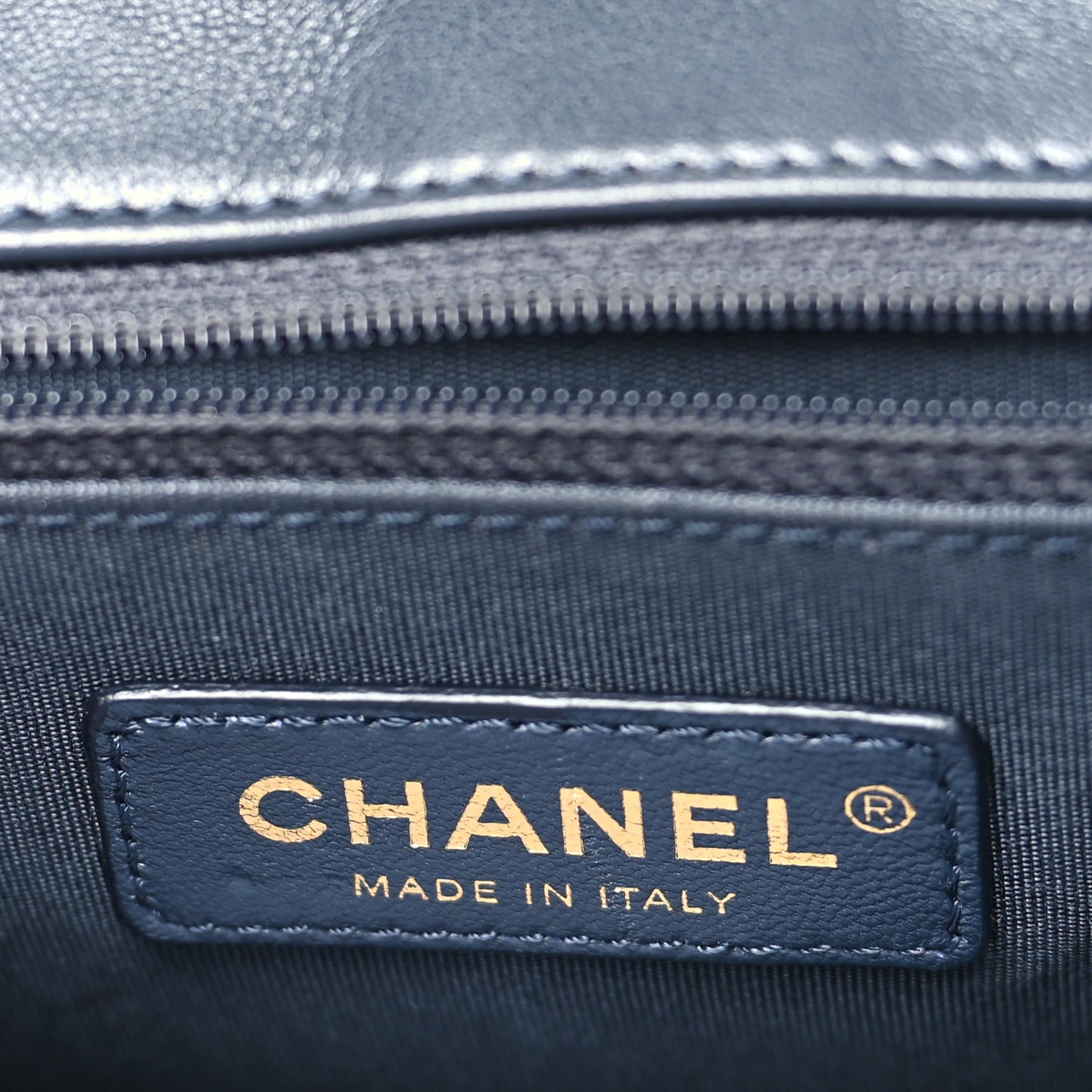 Sheepskin Chevron Stitched Chain Top Handle Flap Blue