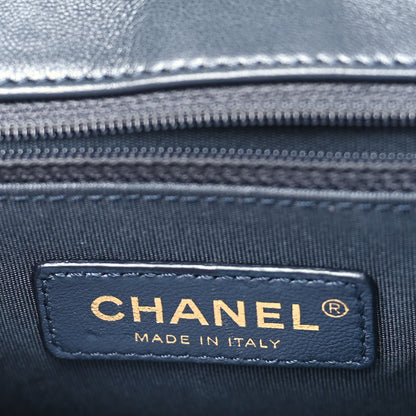 Chanel Sheepskin Chevron Stitched Chain Top Handle Flap Blue 6 of 10