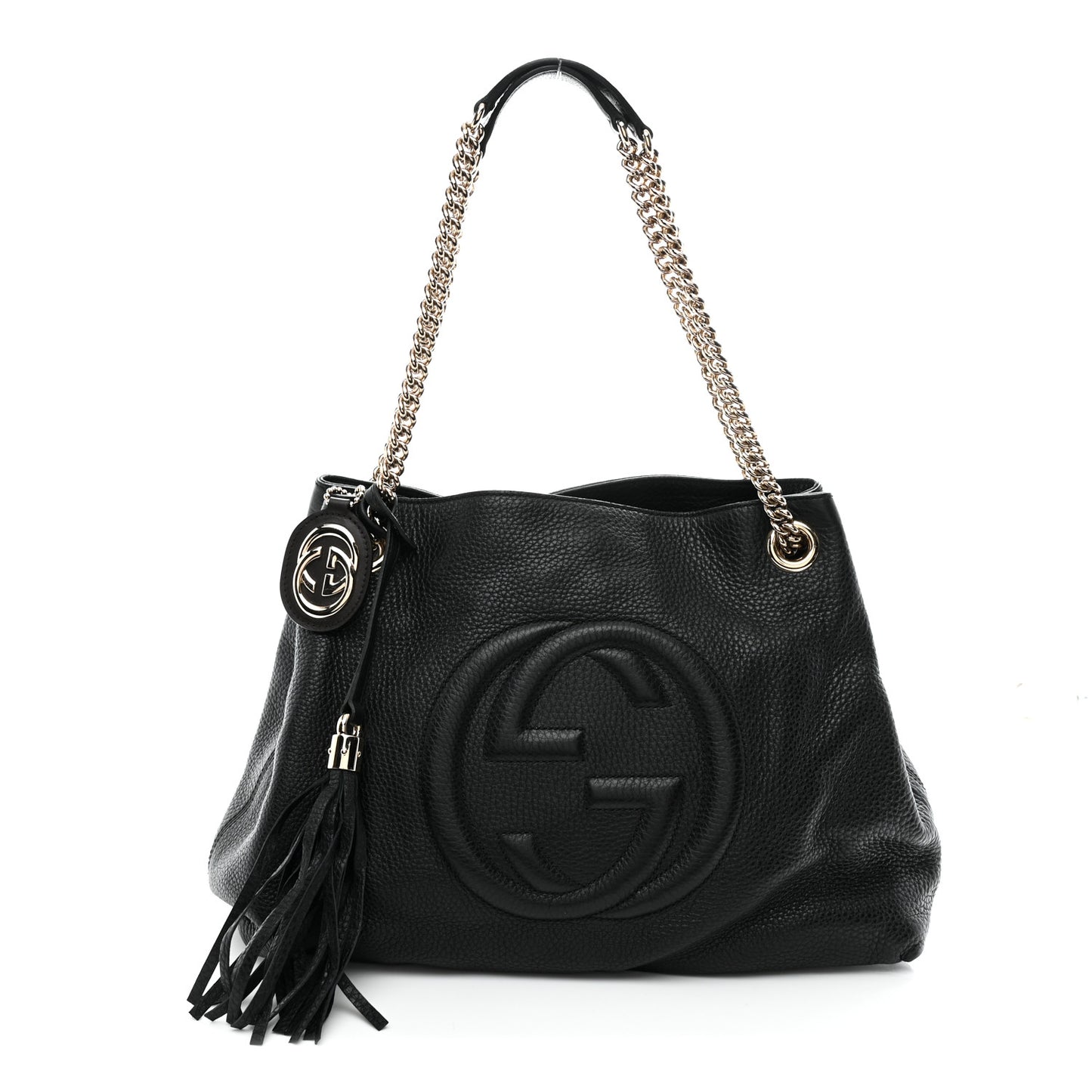 Pebbled Calfskin Medium Soho Chain Shoulder Bag Black