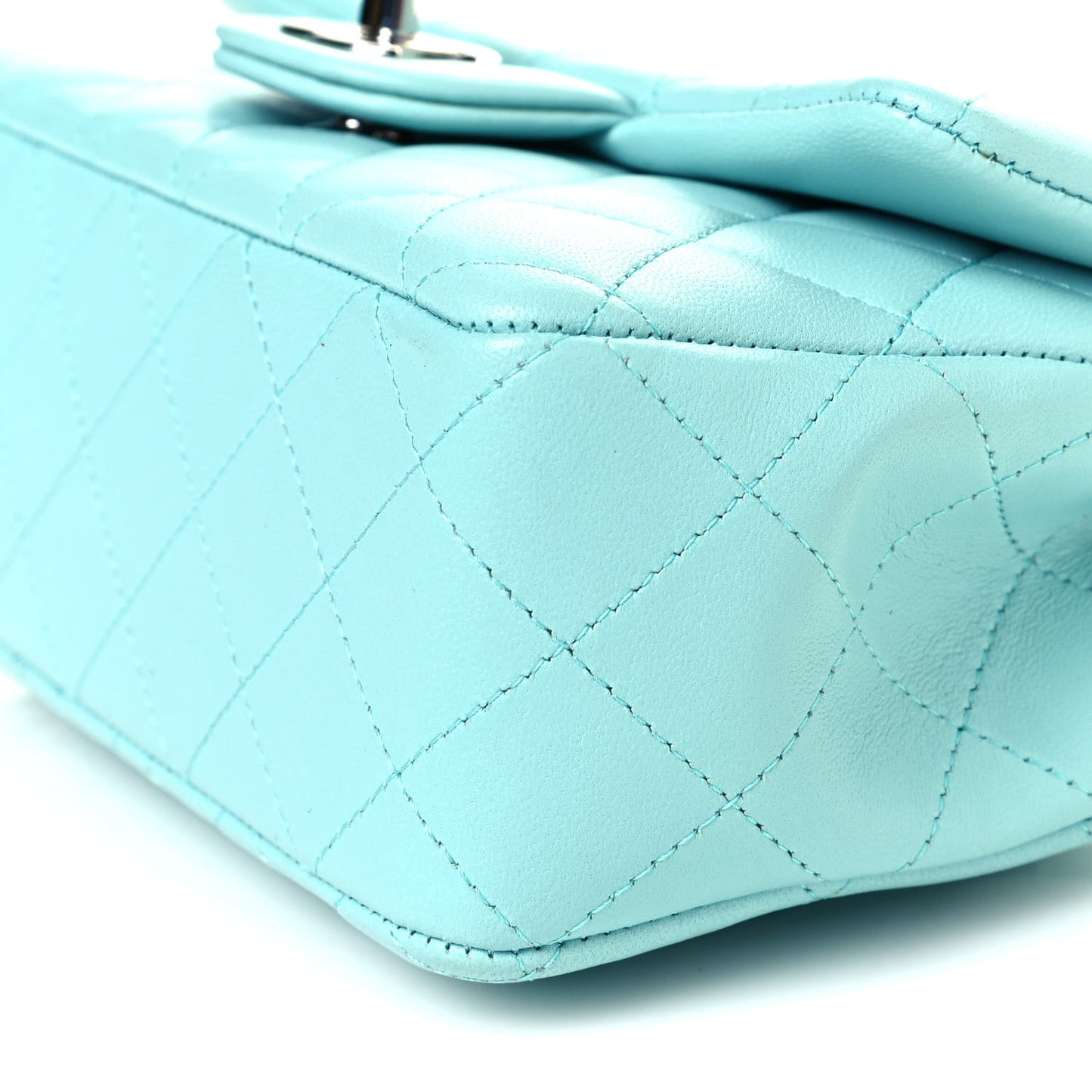 Lambskin Quilted Mini Rectangular Flap Light Blue