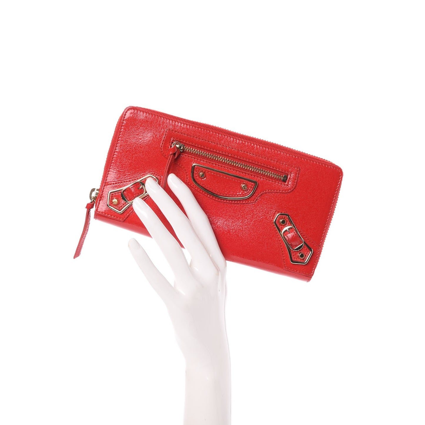 Glossy Nappa Gold Metallic Edge Hardware Zip Around Wallet Rouge Grenade
