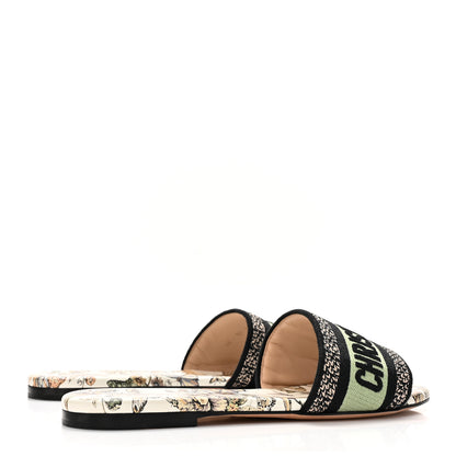 Christian Dior Canvas Canvas Embroidered Toile de Jouy Mexico Dway Flat Slide Sandals 37 White Yellow 4 of 9