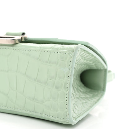 Balenciaga Shiny Calfskin Crocodile Embossed Hourglass Top Handle Bag XS Light Green 11 of 11