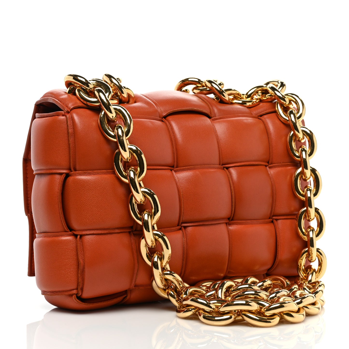 Lambskin Maxi Intreccio Padded Chain Cassette Crossbody Bag Maple