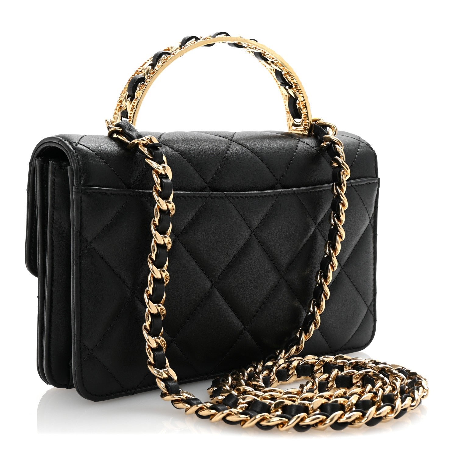Chanel Shiny Calfskin Quilted Mini Metal Top Handle Flap Black 3 of 10