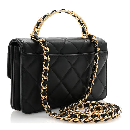 Chanel Shiny Calfskin Quilted Mini Metal Top Handle Flap Black 3 of 10