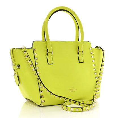 Valentino Garavani Vitello Small Rockstud Double Handle Tote Yellow Fluo 3 of 12