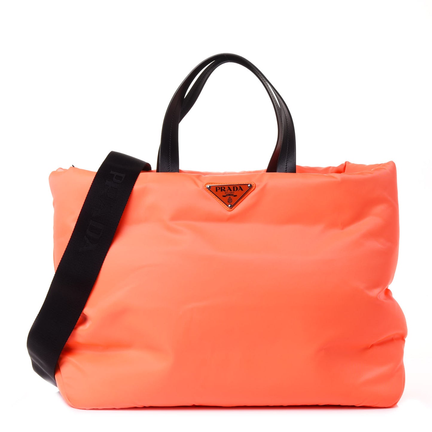 Tessuto Nylon Soft Padded Medium Shopping Tote Arancio Fluo