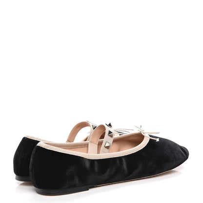 Valentino Garavani Velvet Rockstud Cross Strap Ballerina Flats 37.5 Black 4 of 9