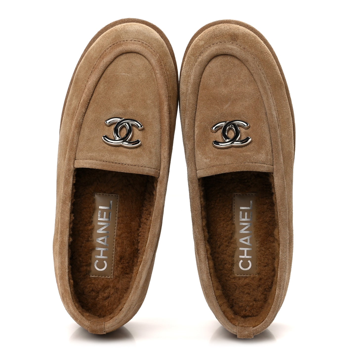 Suede Calfskin CC Loafers 36 Dark Beige
