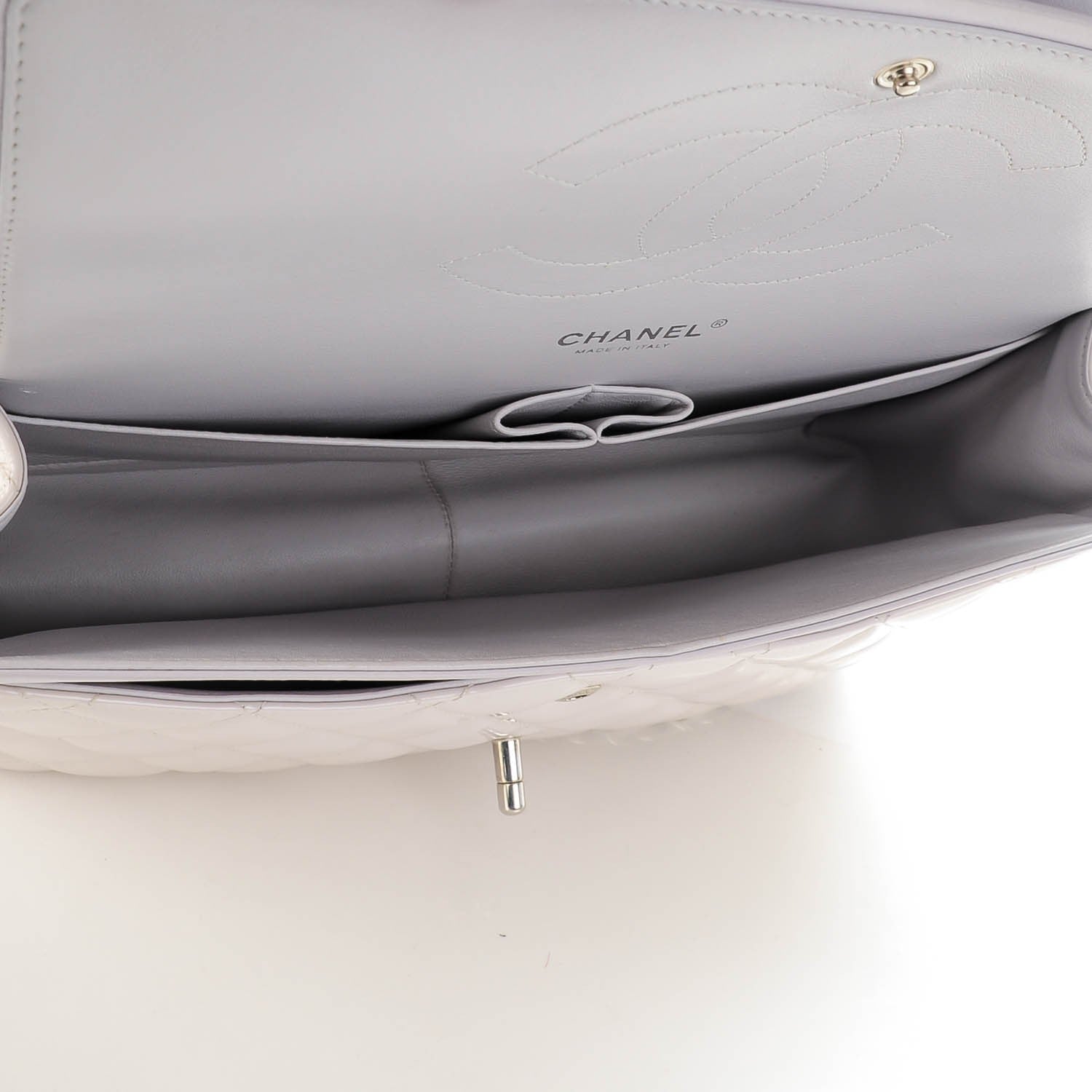 Chanel Patent Quilted Jumbo Double Flap Light Grey 5 of 8