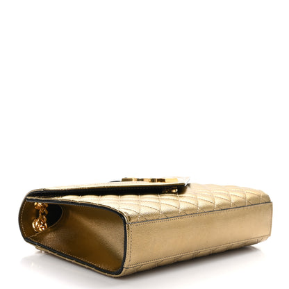 Saint Laurent Metallic Grain De Poudre Textured Mixed Matelasse Triquilt Medium Monogram Satchel Gold 4 of 9