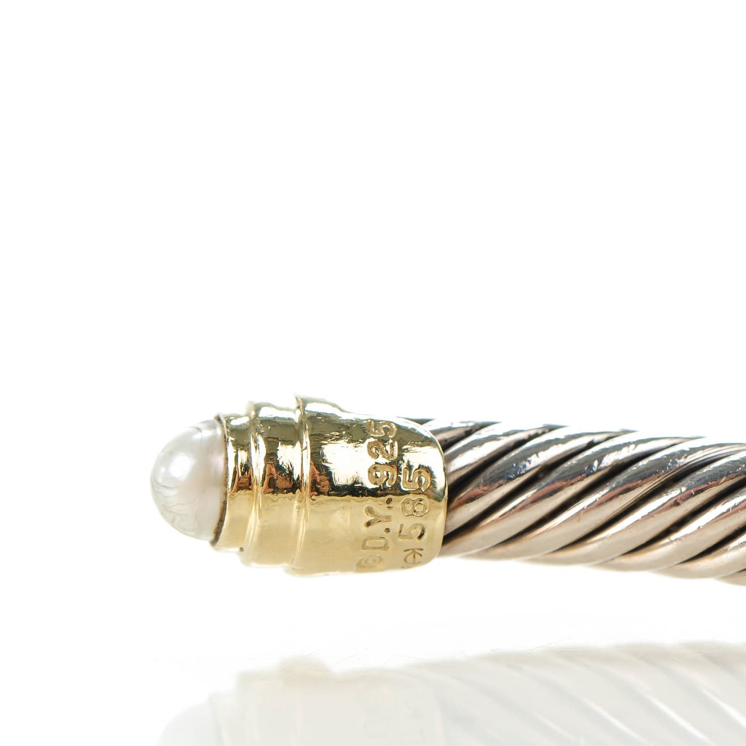 David Yurman Sterling Silver 14K Yellow Gold Pearl 5mm Cable Classics Bracelet 5 of 5