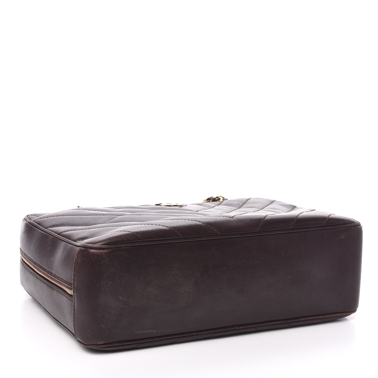 Lambskin Chevron Quilted Camera Case Brown