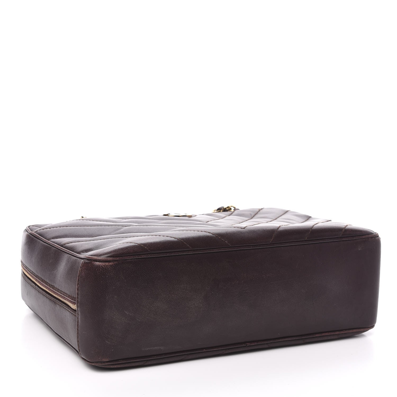 Chanel Lambskin Chevron Quilted Camera Case Brown 3 of 16